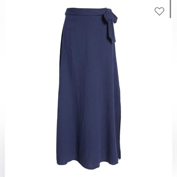 CASLON Women's Tie Waist Maxi Skirt Faux Wrap in Navy Cotton Gauze Size 1X - Picture 1 of 15